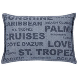Set of 2 Denim-Themed Sunshine Wording Cushion Covers - Perfect for Beachy Vibes and Travel Enthusiasts - Front View