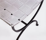 Small Black Dining Bench Seat with Woven Stainless Steel Top - Side View