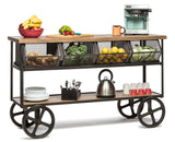 Wooden Kitchen Island Trolley Cart on Wheels with Drawers and 3 Level Storage - Front View
