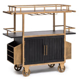 French Brass and Black Drinks Trolley Bar Cart with Bottle Rack Storage - Close-Up Angle