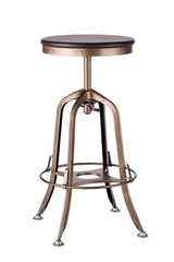 Industrial Wooden Height Adjustable Swivel Bar Stool - French Brass - Front View
