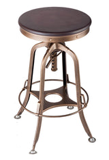 Industrial Wooden Height Adjustable Swivel Bar Stool - French Brass - Top-Down View