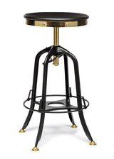 Industrial Wooden Height Adjustable Swivel Bar Stool - Gold Black - Front View