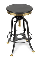 Industrial Wooden Height Adjustable Swivel Bar Stool - Gold Black - Side View