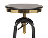 Industrial Wooden Height Adjustable Swivel Bar Stool - Gold Black - 45-Degree Angle