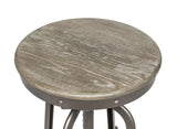 Industrial Height Adjustable Swivel Bar Stool with Oak Wood Top - Grey Finish - Top-Down View