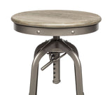 Industrial Height Adjustable Swivel Bar Stool with Oak Wood Top - Grey Finish - 45-Degree Angle