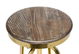 Industrial Height Adjustable Swivel Bar Stool with Oak Wood Top - Gold Finish - Top-Down View