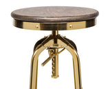 Industrial Height Adjustable Swivel Bar Stool with Oak Wood Top - Gold Finish - 45-Degree Angle