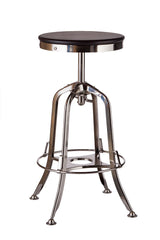 Industrial Wooden Height Adjustable Swivel Bar Stool - Nickel Black - Front View