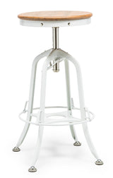 White Bar Stool Hamptons Style Height Adjustable and Swivel with Natural Wood Top - Front View