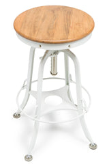 White Bar Stool Hamptons Style Height Adjustable and Swivel with Natural Wood Top - Side View