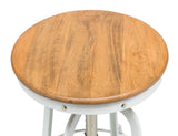 White Bar Stool Hamptons Style Height Adjustable and Swivel with Natural Wood Top - Top-Down View