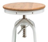 White Bar Stool Hamptons Style Height Adjustable and Swivel with Natural Wood Top - 45-Degree Angle