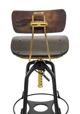Industrial Wooden Height Adjustable Swivel Bar Stool Chair with Back - Gold Black - Top-Down View