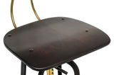 Industrial Wooden Height Adjustable Swivel Bar Stool Chair with Back - Gold Black - Rear View