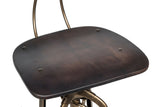 Industrial Wooden Height Adjustable Swivel Bar Stool Chair with Back - Dark French Brass - Top-Down View