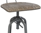 Industrial Swivel Height Adjustable Grey Oak Wood Bar Stool Chair with Back - 45-Degree Angle