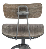 Industrial Swivel Height Adjustable Grey Oak Wood Bar Stool Chair with Back - Close-Up Angle