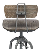 Industrial Swivel Height Adjustable Grey Oak Wood Bar Stool Chair with Back - Low Angle