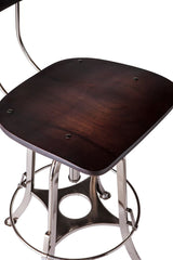 Industrial Wooden Height Adjustable Swivel Bar Stool Chair with Back - Nickel Black - Front View