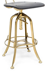 Industrial Wooden Height Adjustable Swivel Black Gold Bar Stool Chair with Back - Top-Down View