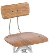 Hamptons Style White Bar Stool Chair Height Adjustable and Swivel with Natural Wood Top - Side View