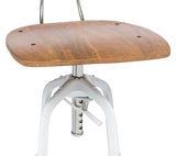 Hamptons Style White Bar Stool Chair Height Adjustable and Swivel with Natural Wood Top - 45-Degree Angle