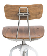 Hamptons Style White Bar Stool Chair Height Adjustable and Swivel with Natural Wood Top - Close-Up Angle