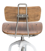 Hamptons Style White Bar Stool Chair Height Adjustable and Swivel with Natural Wood Top - Low Angle