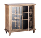 Iron Glass Buffet Sideboard Cabinet with 3 Level Storage in Brass Finish - Front View