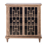 Iron Glass Buffet Sideboard Cabinet with 3 Level Storage in Brass Finish - Side View