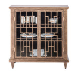 Iron Glass Buffet Sideboard Cabinet with 3 Level Storage in Brass Finish - Top-Down View