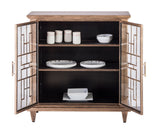Iron Glass Buffet Sideboard Cabinet with 3 Level Storage in Brass Finish - 45-Degree Angle