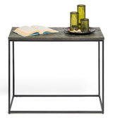 Black Sofa Side Table with Textured Wood Top - Front View