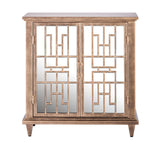 Sideboard Buffet Cabinet Storage with Mirrored Glass Doors in French Brass Finish - Side View