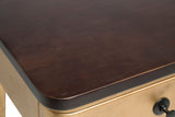 Modern Bedside Table in Brass Finish with Storage Drawer and Wood Top - Close-Up Angle