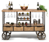 Industrial Style Wooden Bar Cart Drinks Trolley Station with Wine Bottle Rack - Front View