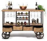 Industrial Style Wooden Bar Cart Drinks Trolley Station with Wine Bottle Rack - Top-Down View