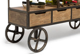 Industrial Style Wooden Bar Cart Drinks Trolley Station with Wine Bottle Rack - 45-Degree Angle