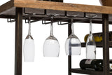 Industrial Style Wooden Bar Cart Drinks Trolley Station with Wine Bottle Rack - Close-Up Angle