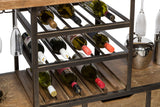Industrial Style Wooden Bar Cart Drinks Trolley Station with Wine Bottle Rack - Low Angle