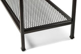 Black Iron Hallway Console Table with Distressed Wood Top - Low Angle