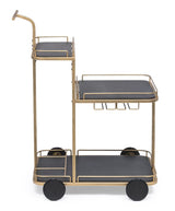 Black and French Brass Wooden 3-Tier Bar Cart Drinks Trolley - Front View