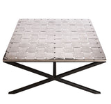 Large Square Black Coffee Table with Stainless Steel Woven Top - Front View