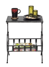 Black Iron Side Table with Magazine Storage and Silver Finish Top - Front View