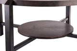 Black Round Coffee Table with Storage Shelf in Copper Finish Top - Side View