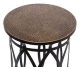 Black Round Iron Side Table with Cross Legs and Gold Finish Top - Front View