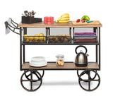 Retro Wooden Kitchen Island Trolley on Wheels with Storage Drawers - Front View