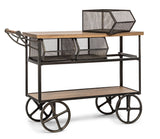 Retro Wooden Kitchen Island Trolley on Wheels with Storage Drawers - Side View